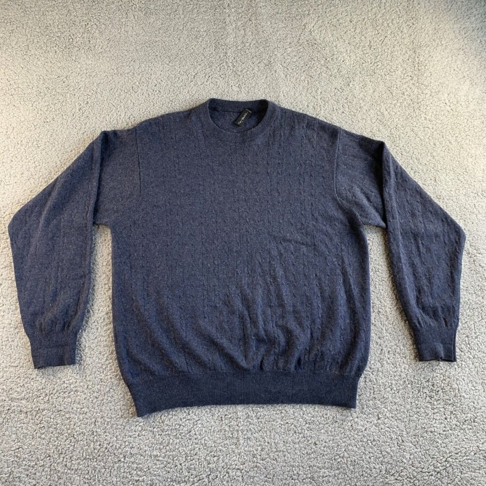 Enzo Mantovani Sweater Cashmere Silk Mens Large‎ Cable Knit Pullover Blue NEW